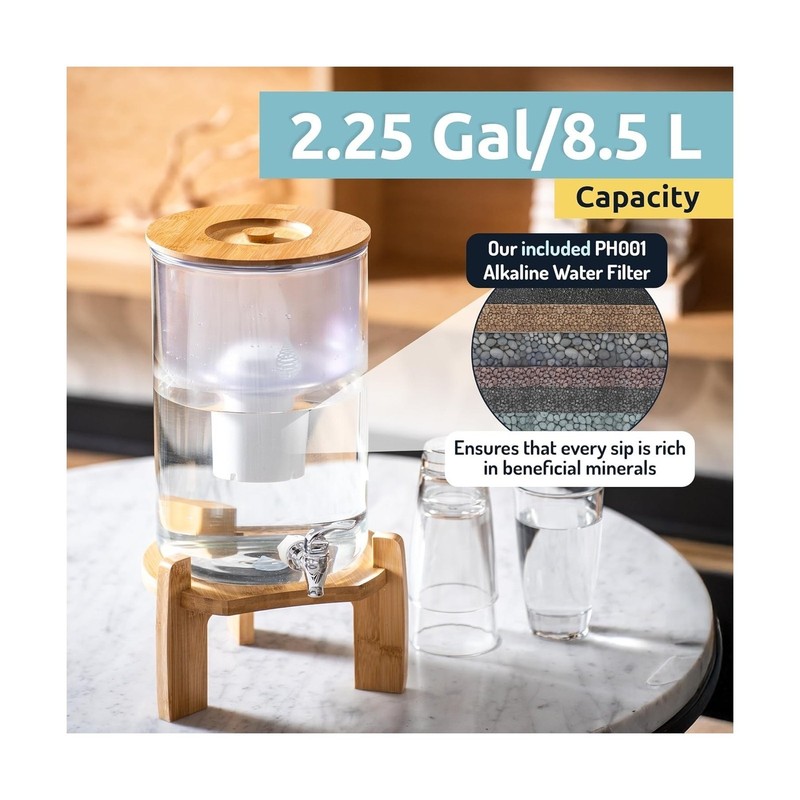 pH Glass Alkaline Water Dispenser Purifier 36 Cups Bamboo Classic Set gallery