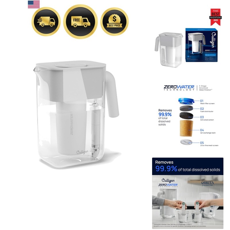 with ZeroWater Technology 12-Cup Water Filter Pitcher – Includes 5-Stage Adva…