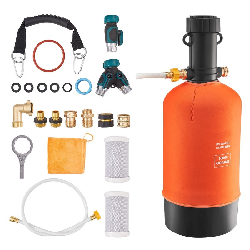 Portable RV Water Softener: 16K Grain, Food-Grade Resin