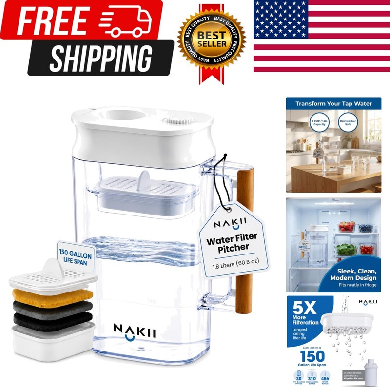 Water Filter Pitcher 1.8L – Long Lasting 150 Gallons Filtered Water Pitchers …