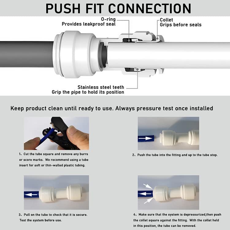 1/4" Push Fit Straight Union Connectors - Ideal for RO Systems - 10 Count gallery