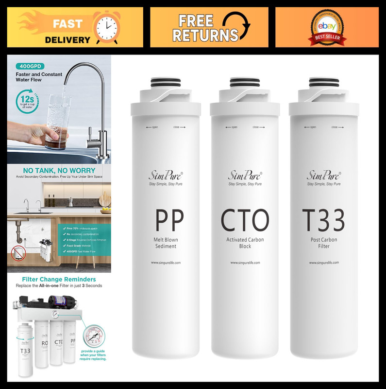 6-Month Replacement Filter Cartridge Pack for T1-100 & T1-400UV (PP, CTO, T33)