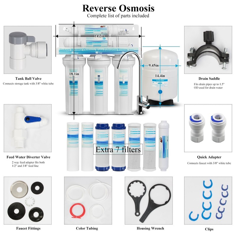 Geekpure 5 Stage Reverse Osmosis RO Water Filter System - Free 7 Filters 75GPD gallery