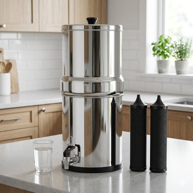 2.25 Gal Stainless Steel Portable Gravity Water Filter w/2 Carbon Fiber Filters gallery