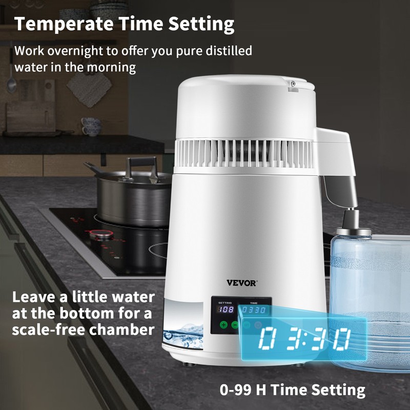 VEVOR 4L Water Distiller 1L/H Distilled Water Maker Timing & Temp Display White gallery