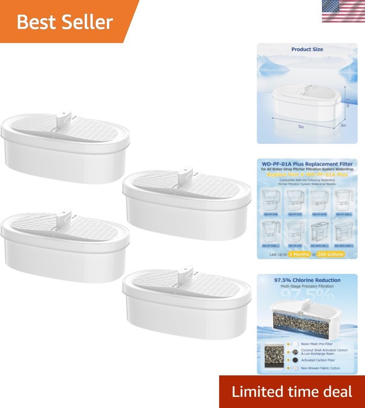 4 Pack WD-PF-01A Plus Replacement Filter for All Water-Drop Pitcher Filtratio…