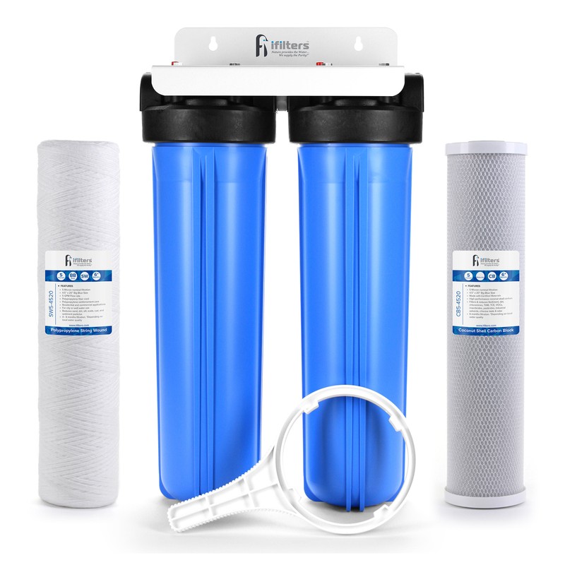 Whole House Filter System 2 Stage 20" Sediment Chlorine Taste Odor VOCs 1" Ports
