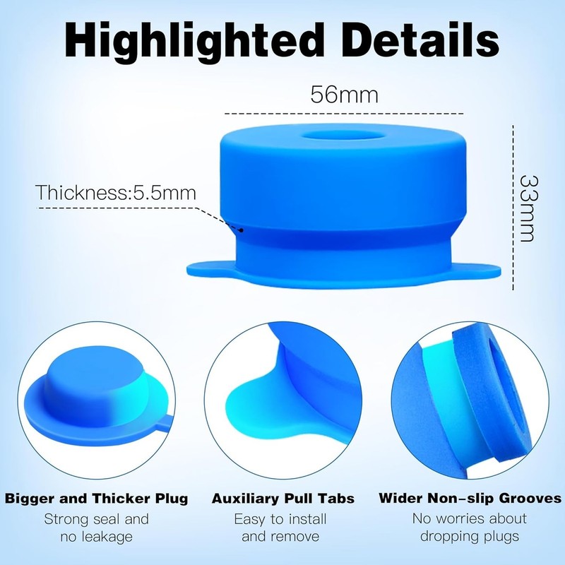 6 PCS] 3 & 5 Gallon Water Jug Cap - 55mm Food Grade Silicone Reusable Bottle ... gallery