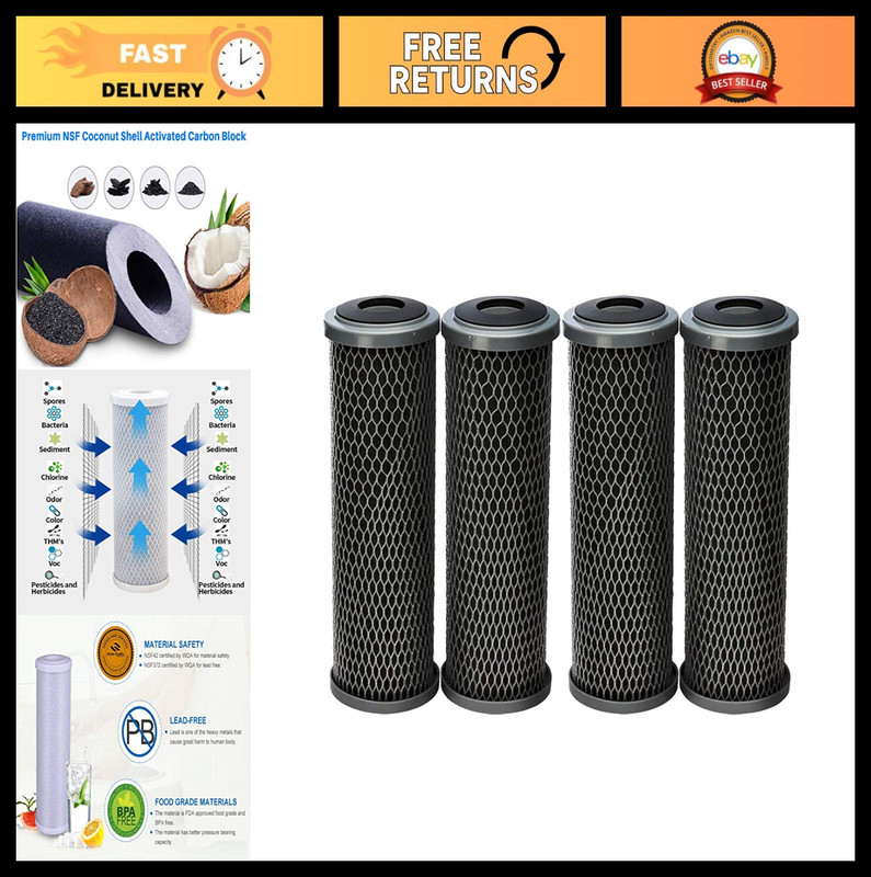 4 Pack Carbon Wrap Sediment Water Filter Cartridges – 5 Micron, Removes Bad Tast