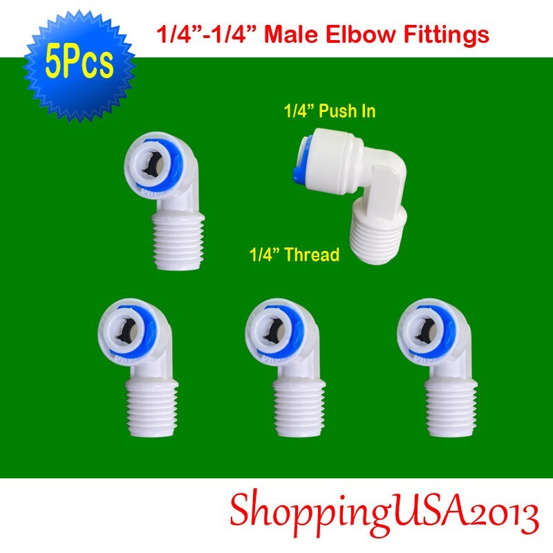 5 Pc 1/4"-1/4" Male Elbow Fitting Connector Thread Push In RO Water Filter