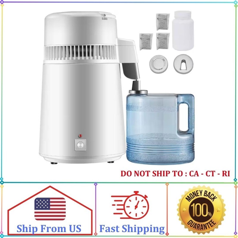 White VEVOR Water Distiller & Filter, 750W, 1.1 Gal, Fully Upgraded with Handle