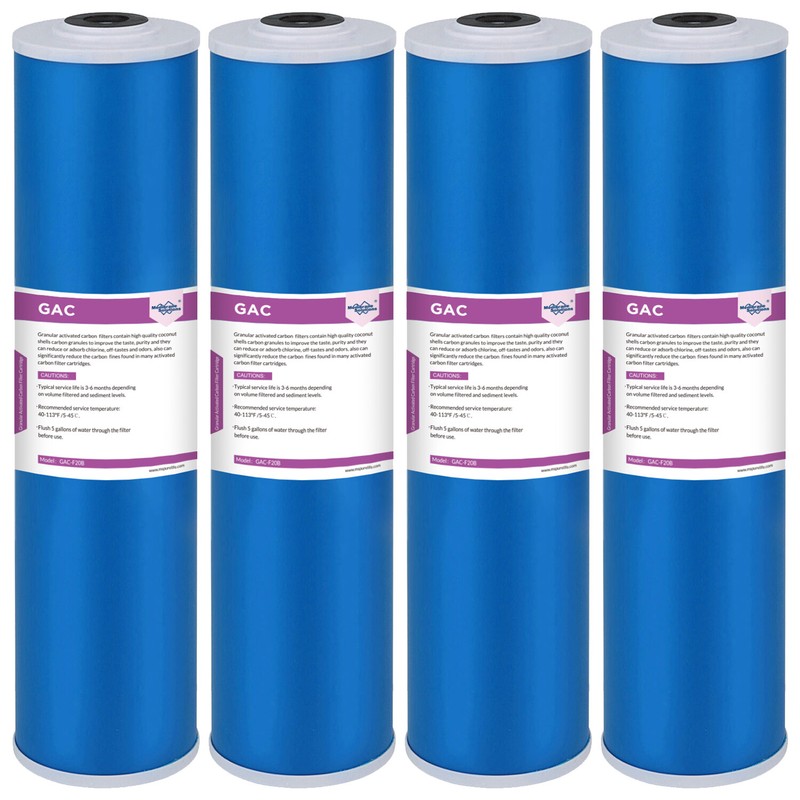 4 Pack 20×4.5″ 5 Micron Big Blue GAC Carbon Water Filter Whole House Replacement