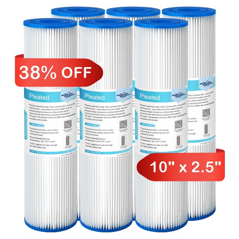 5/20/50 Micron 10″x2.5″ Whole House Washable Pleated Sediment Water Filter 6PCS