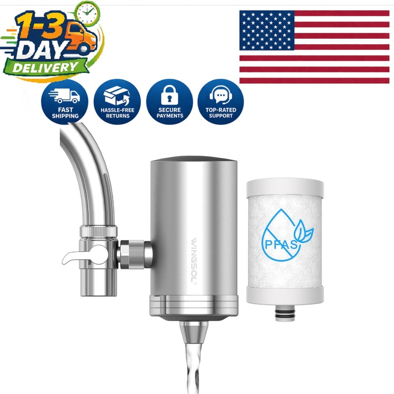 NSF Certified Stainless Steel Faucet Filter - 350 Gallons 360° Rotating Purifier