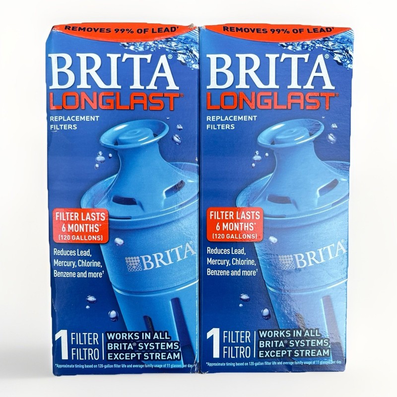 Brita LONGLAST Replacement Filters Lot Of 2 Compatible with Pitchers Dispensers