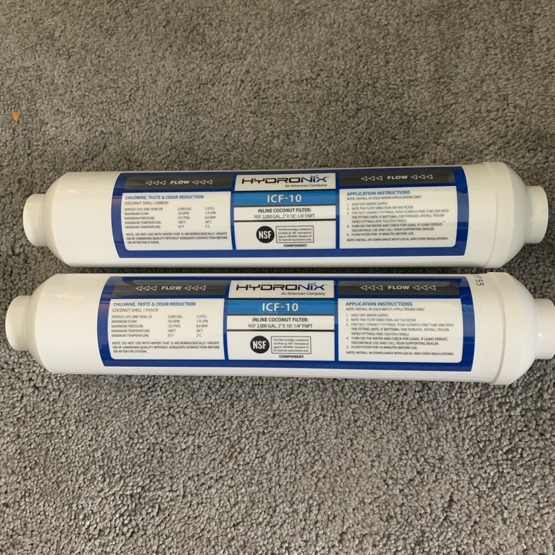 Hydronix ICF-10 Inline Coconut Filter 2000 Gal Capacity 2″ x 10″ 1/4 FNPT