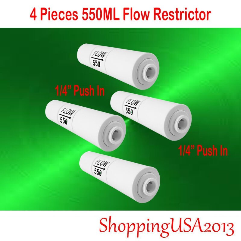 4 Pcs 550 ML Flow Restrictor Push In Quick Connect Under Sink RO Water Filter