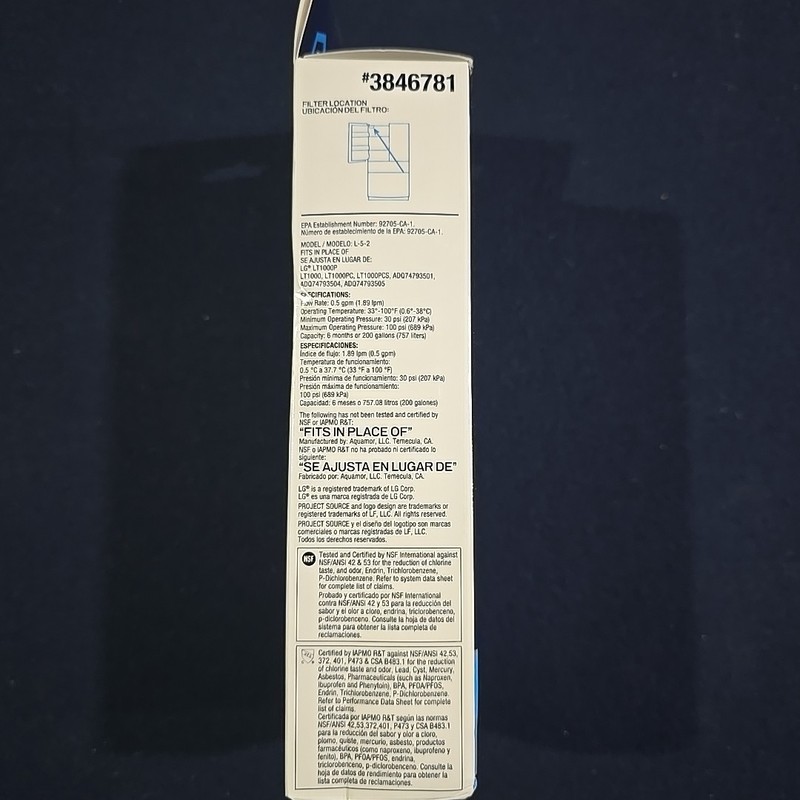 Project Source 6-Month Twist-in Refrigerator Water Filter L-5-2 Fits LG #3846781 gallery
