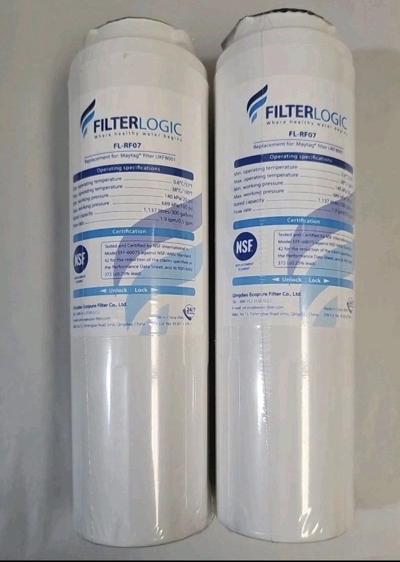 2 NEW FilterLogic FL-RF07 Refrigerator Water Filters REPLACEMENT Maytag UFK8001