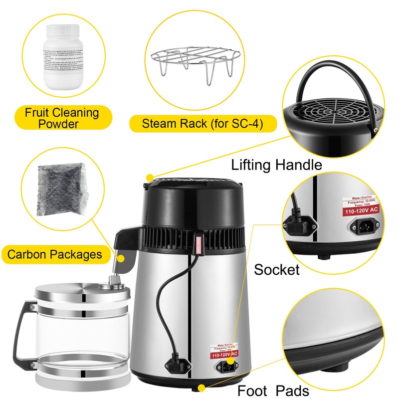 VEVOR 4L Water Distiller Purifier Machine Countertop Stainless Steel Interior gallery
