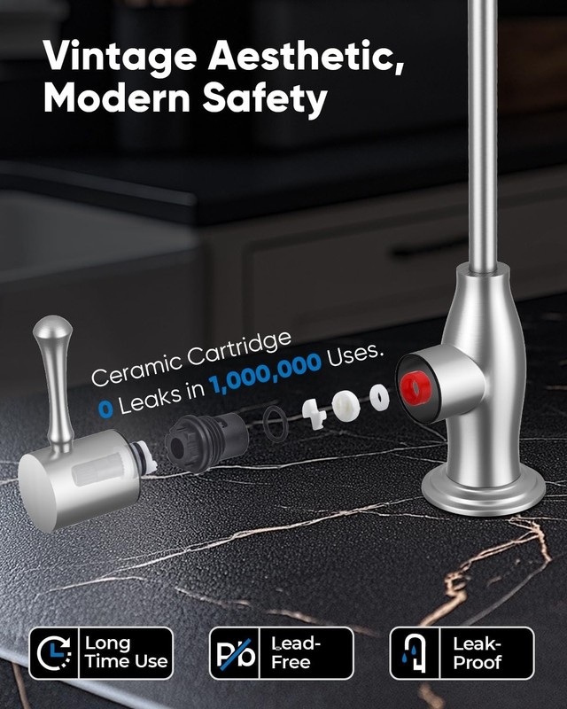 Brushed Nickel Vintage Kitchen Faucet - Ergonomic, Leak-Proof, Easy Installation gallery
