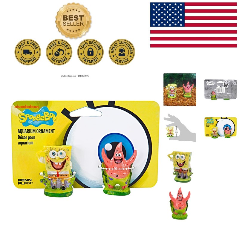 Kids' Favorite SpongeBob & Patrick 2-Inch Aquarium Decor, Lightweight Resin