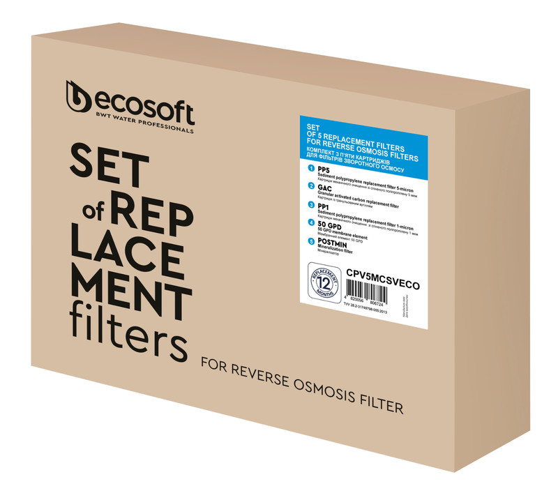 Set of 5 replacement filters for 6 Stage Undersink Reverse Osmosis System