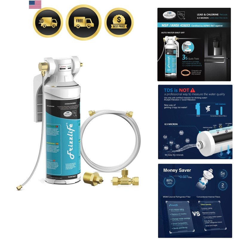 Inline Water Filter System for Fridge, Ice Maker, Under Sink, Certified 0.5 M…