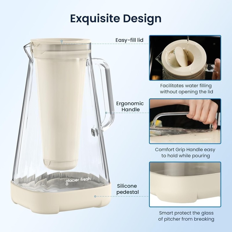 GLACIER FRESH 10 Cup Purela Glass Water Pitcher with 1 Ultrafiltration Activated gallery