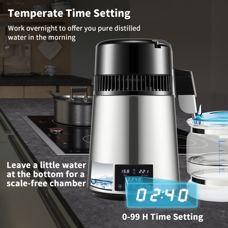 VEVOR 4L Water Distiller 1.5L/H Water Filter w/ Timing Dual-Temp Display 1750W gallery