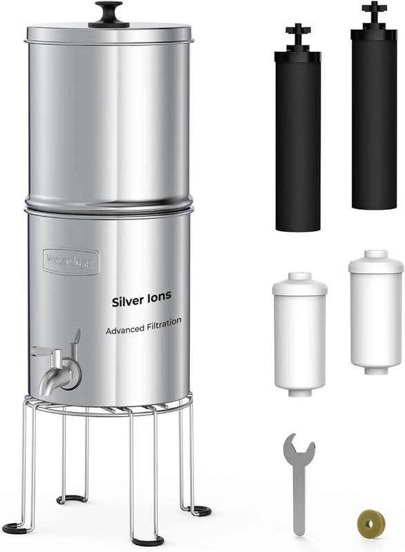 Premium Gravity Water Filter System - Reduces Fluoride & Chlorine, 4 Filters