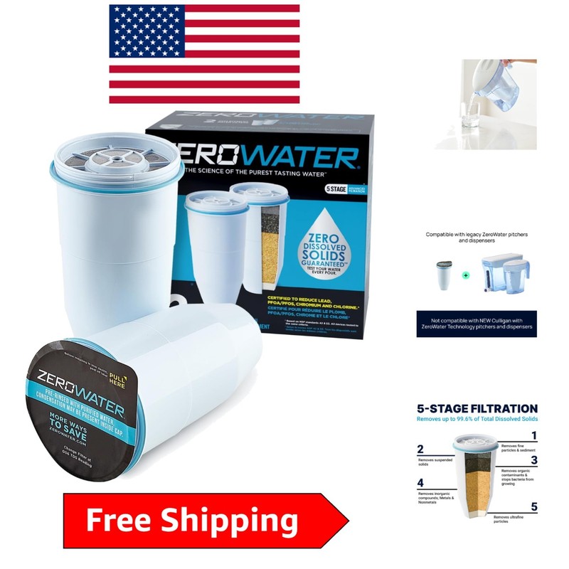 Official 2-Pack ZeroWater Replacement Filters – Removes Lead, PFAS & More