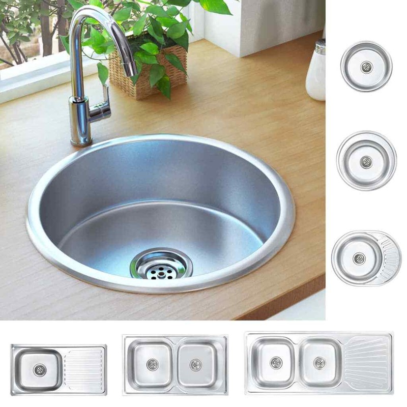 Kitchen Sink Undermount Sink with Strainer Stainless Steel Sink Round vidaXL