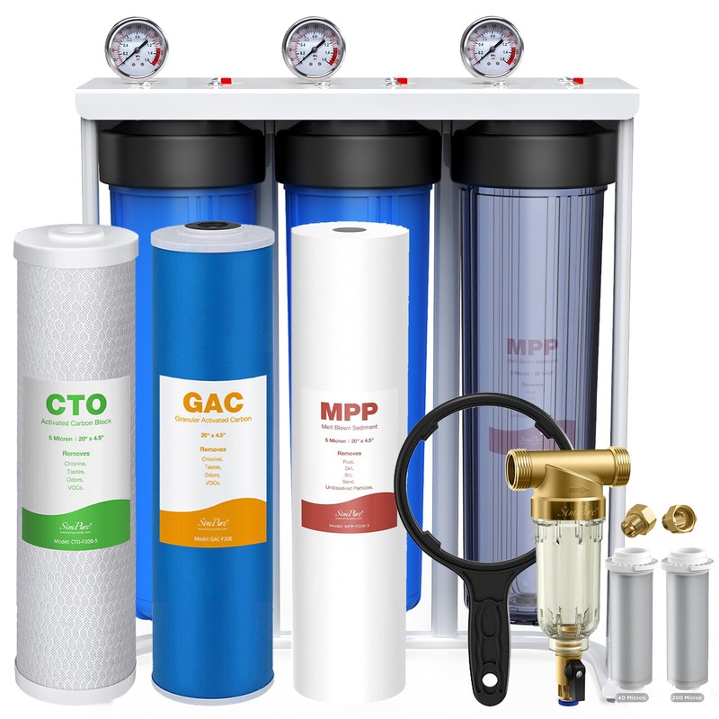 3-Stage 20″ Whole House Big Blue Water Filter System Spin Down Sediment GAC CTO