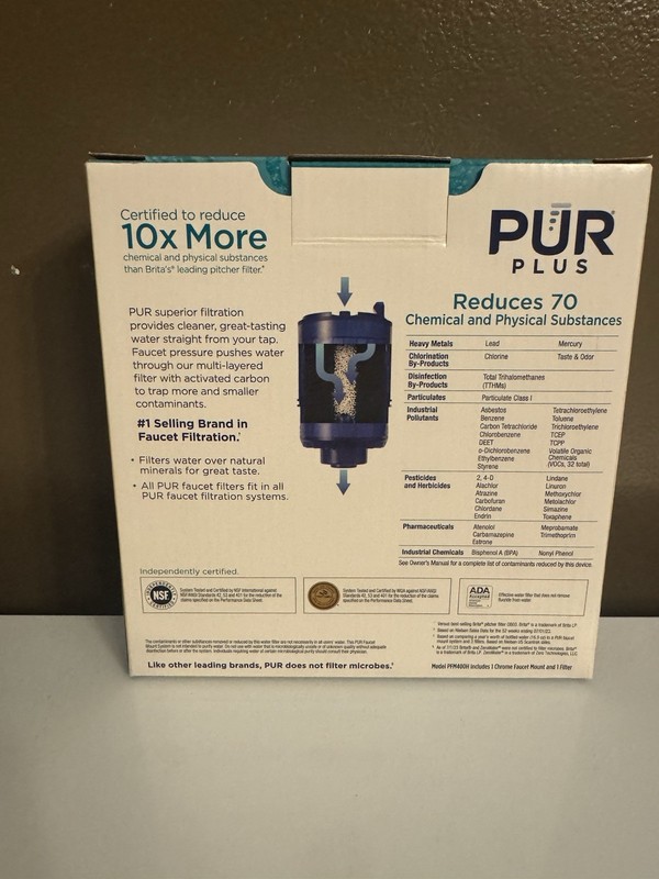 PUR PLUS Horizontal Faucet Mount Water Filtration System Chrome NIB Sealed gallery
