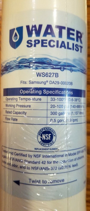 NEW! - Water Specialist - WS627B - Water Filter Samsung Fridge DA29-00020B - 3pk gallery