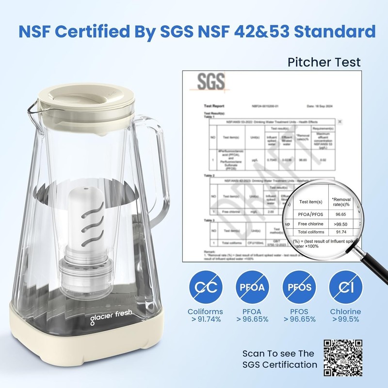 GLACIER FRESH 10 Cup Purela Glass Water Pitcher with 1 Ultrafiltration Activated gallery
