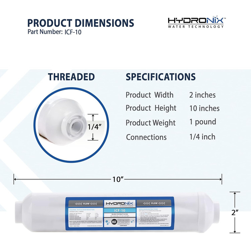 ICF-10 RO Reverse Osmosis Post Polishing, Fridge and Ice Inline Coconut GAC W…