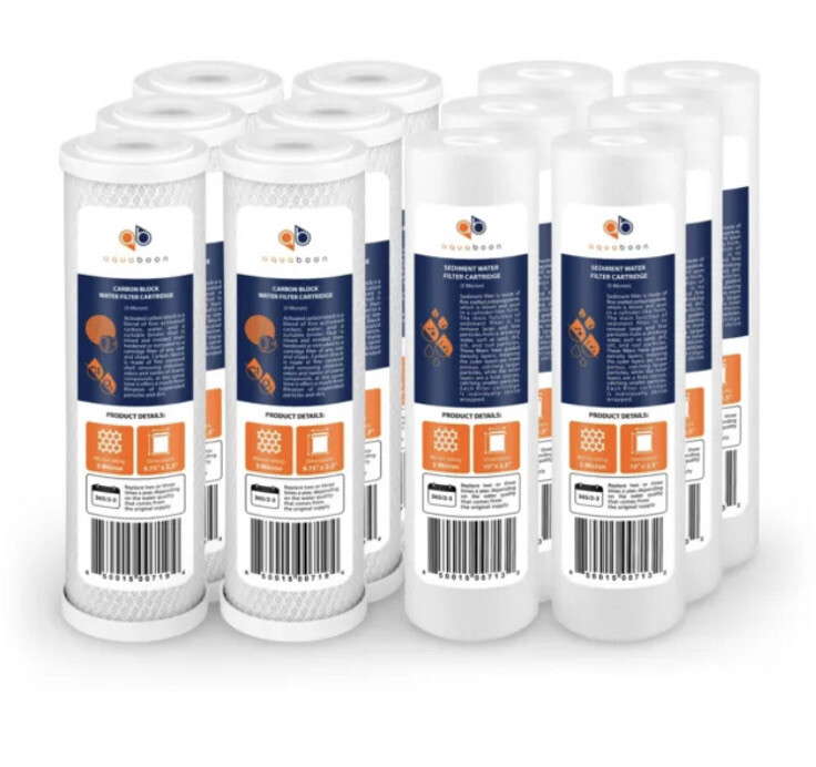 12-PACK of Reverse Osmosis Replacement Filters 10″ Sediment & CTO Carbon Block