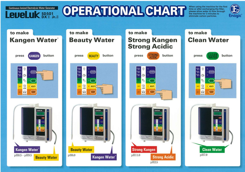 Enagic Kangen Leveluk Operational Chart Black and White 10 Sheets Quality NEW