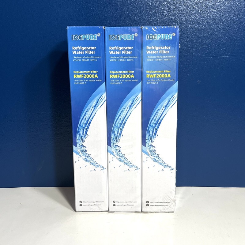 3 PACK ICE PURE REFRIGERATOR WATER FILTER REPLACEMENT FILTERS (RWF2000A) (NEW)