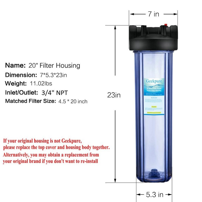 20 Inch Whole House Clear Water Filter Housing-Fit 4.5 x 20 Inch Filters-3/4 ... gallery