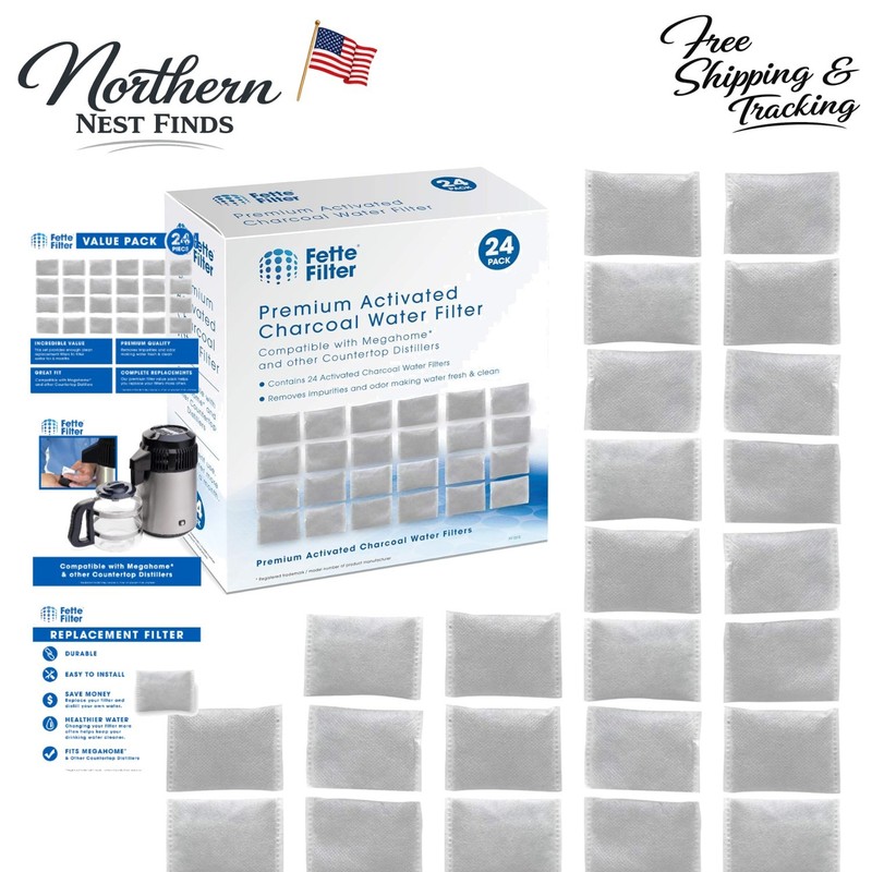 24-Pack Activated Charcoal Water Filters for Megahome Distillers – NSF Certified