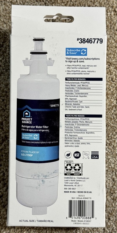 Project Source Twist-in Refrigerator Water Filter L-5-2 Fits LG LT1000P gallery