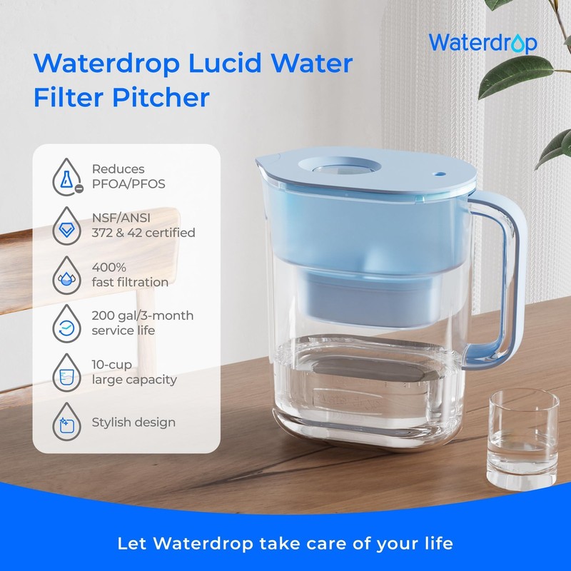 Waterdrop 10-Cup Water Filter Pitcher, 200-Gallon Long-Life, NSF Certified gallery