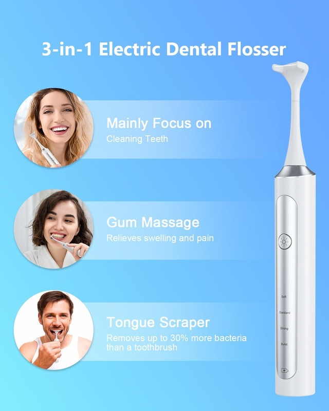 Rechargeable Electric Flosser – 4-Speed Dental with 60 Heads M, White gallery