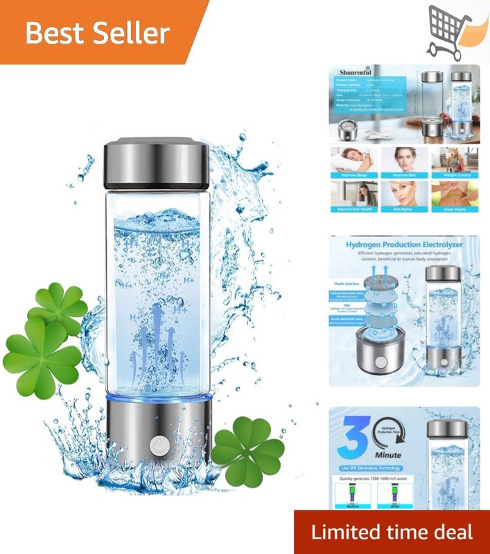 Hydrogen Water Ionizer Portable Glass Bottle Rechargeable 420ml for Wellness