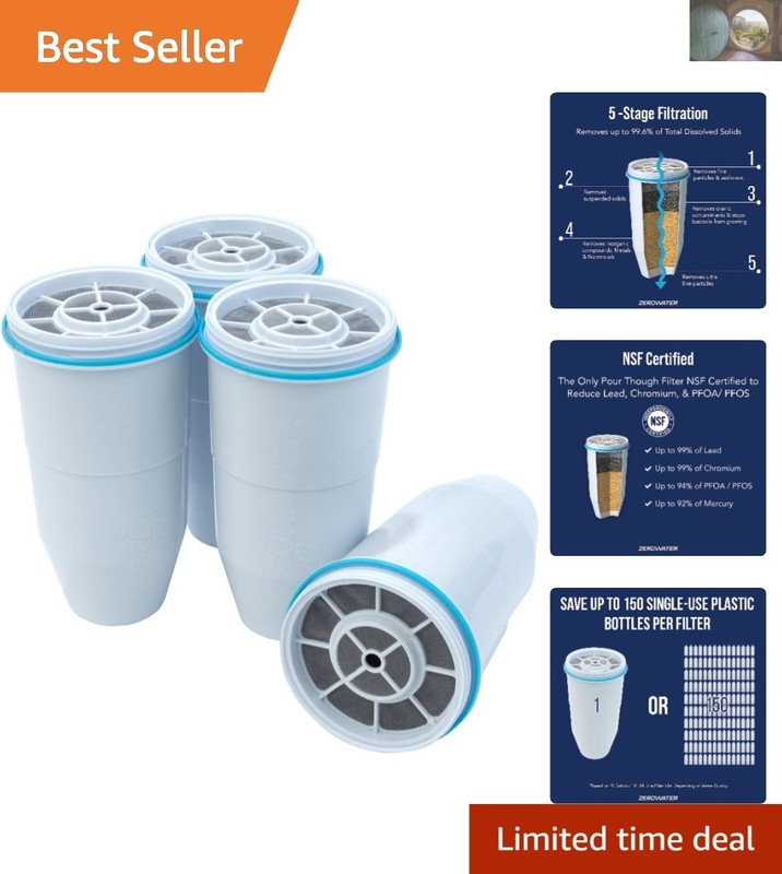 ZR-004 Replacement Filter Cartridge Set - 4-Pack for All Pitchers & Dispensers