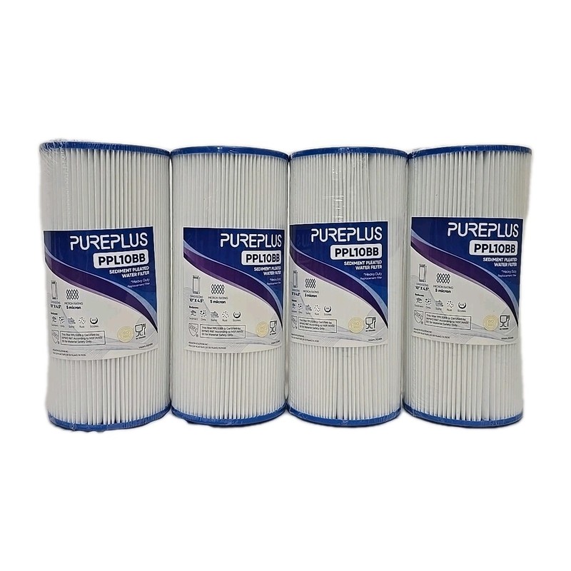 Pureplus 5 Micron 10″x 4.5″ Whole House Pleated Sediment Filter Well Water 4-PK