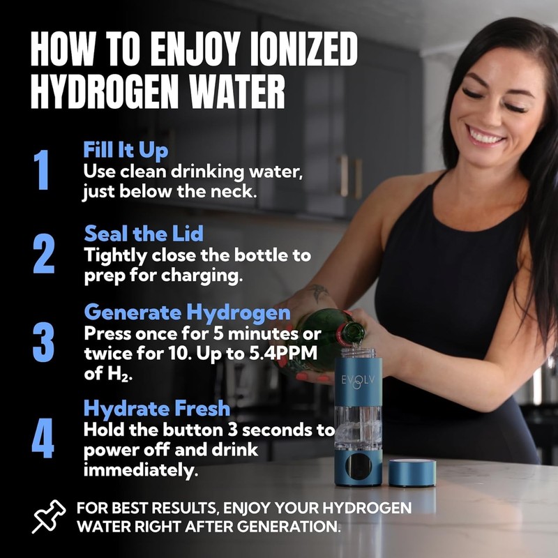 EVOLV Hydrogen Water Bottle Generator Turquoise 5.4PPM gallery